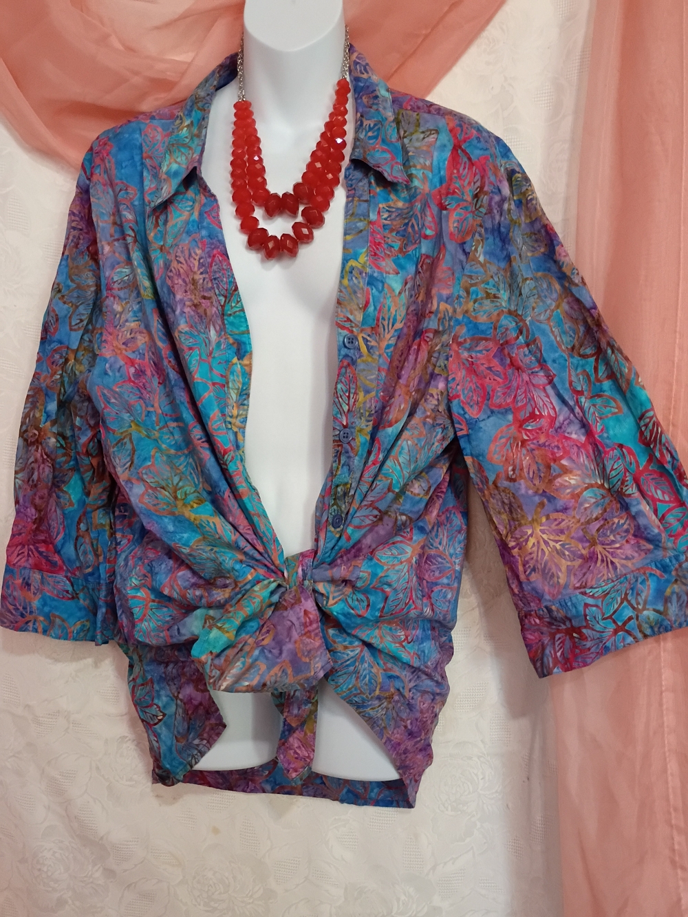 Catherines Ladies Multicolor Floral  Button Down Shirt Sz 2X